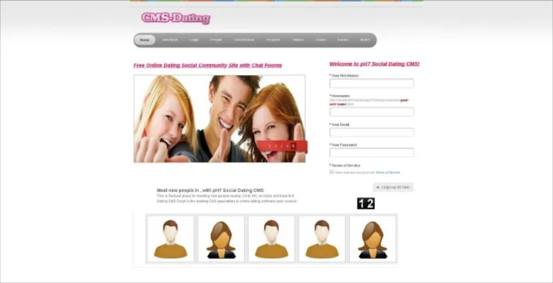 pH7CMS registration interface in 2014